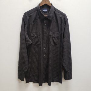 Vintage Wrangler Mens Western Pearl Snap Shirt Size 2XL Tall Black Stripe Collar